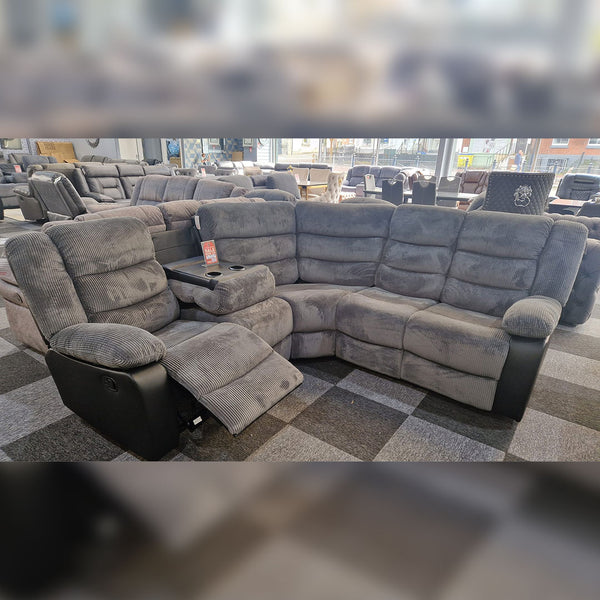 Brit Signatue Rio Cord Fabric Recliner Corner Sofa Grey