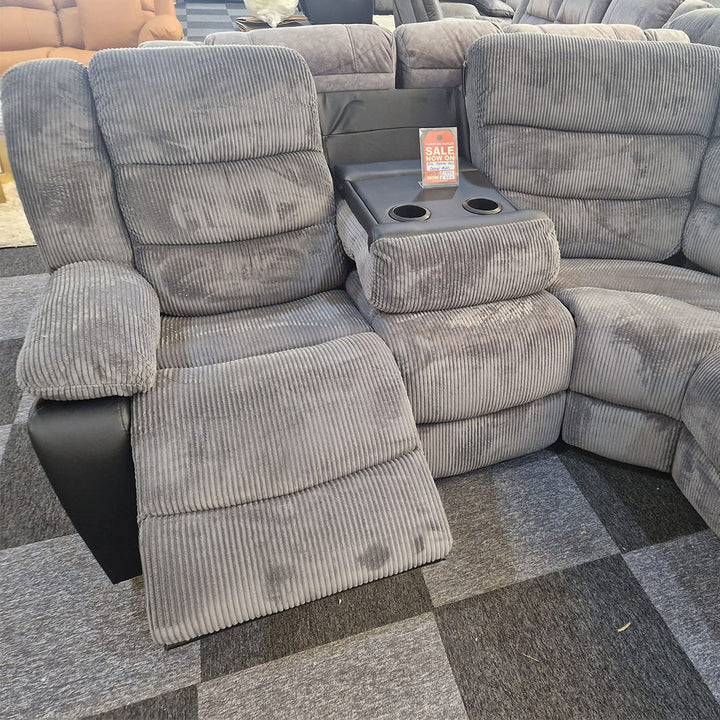 Brit Signatue Rio Cord Fabric Recliner Corner Sofa Grey