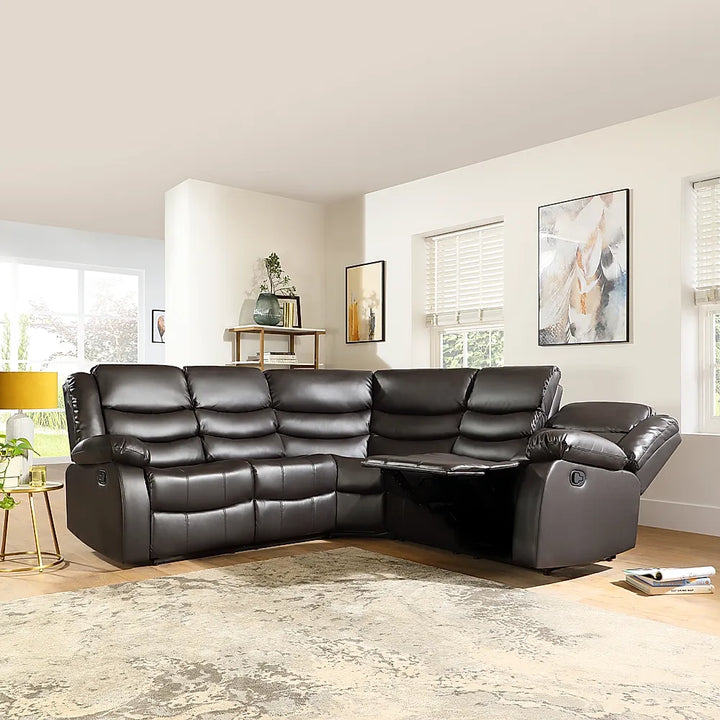 Sorrento Leather Recliner Corner Sofa (Black/Grey/Brown) - Envogue Furniture