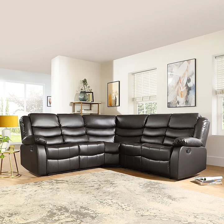 Brit Signature Roma Leather Recliner Corner Sofa (Black/Grey/Brown)