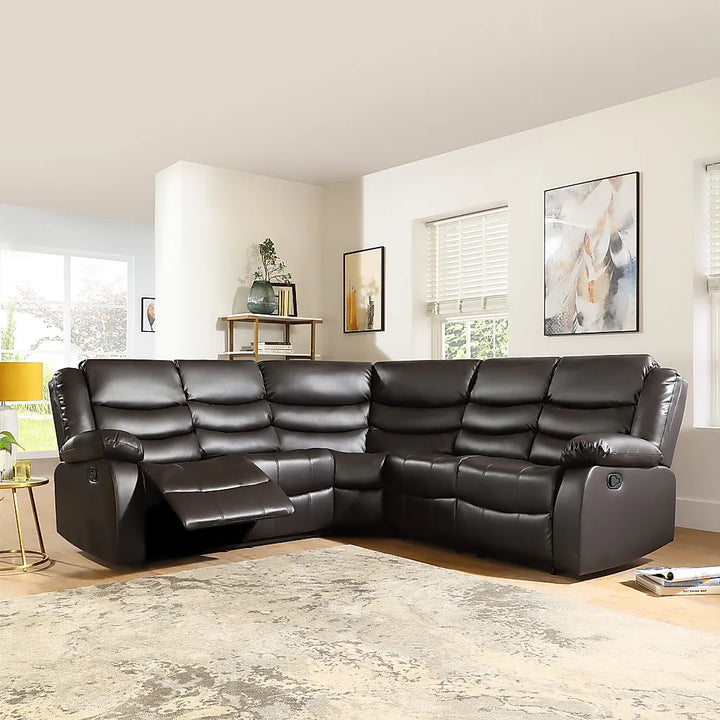 Brit Signature Roma Leather Recliner Corner Sofa (Black/Grey/Brown)