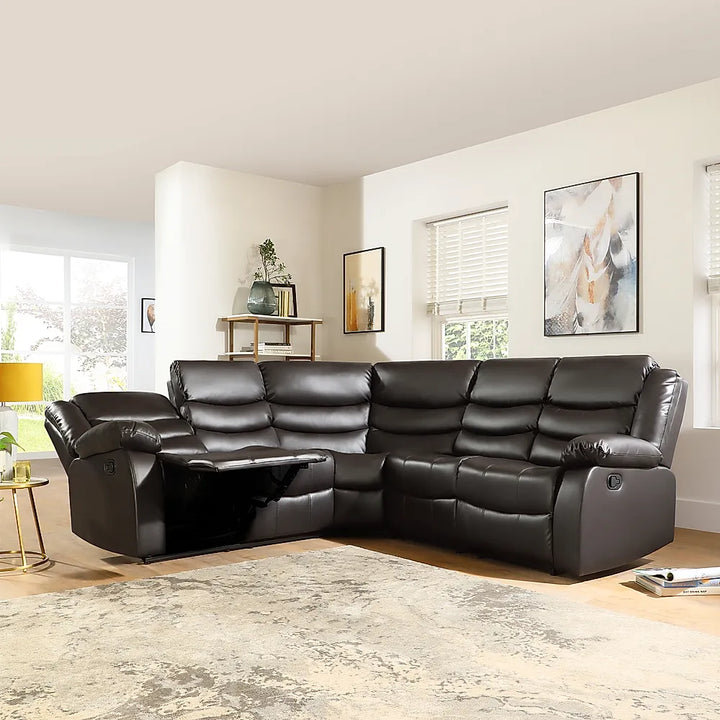 Brit Signature Roma Leather Recliner Corner Sofa (Black/Grey/Brown)