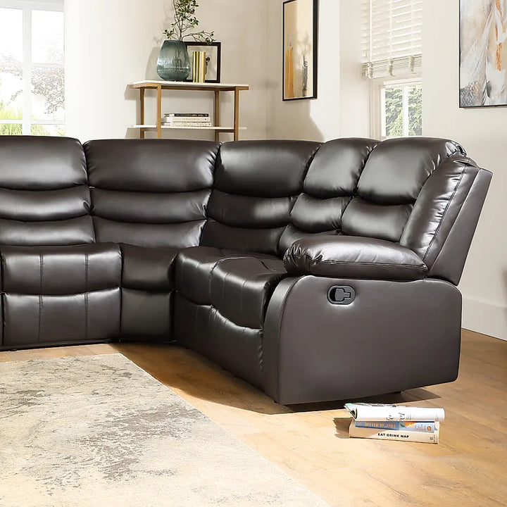 Brit Signature Roma Leather Recliner Corner Sofa (Black/Grey/Brown)