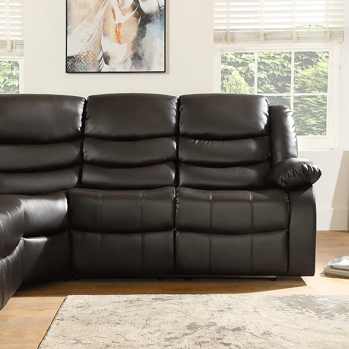 Brit Signature Roma Leather Recliner Corner Sofa (Black/Grey/Brown)