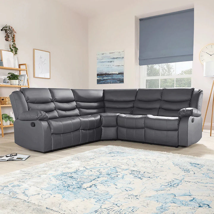 Brit Signature Roma Leather Recliner Corner Sofa (Black/Grey/Brown)