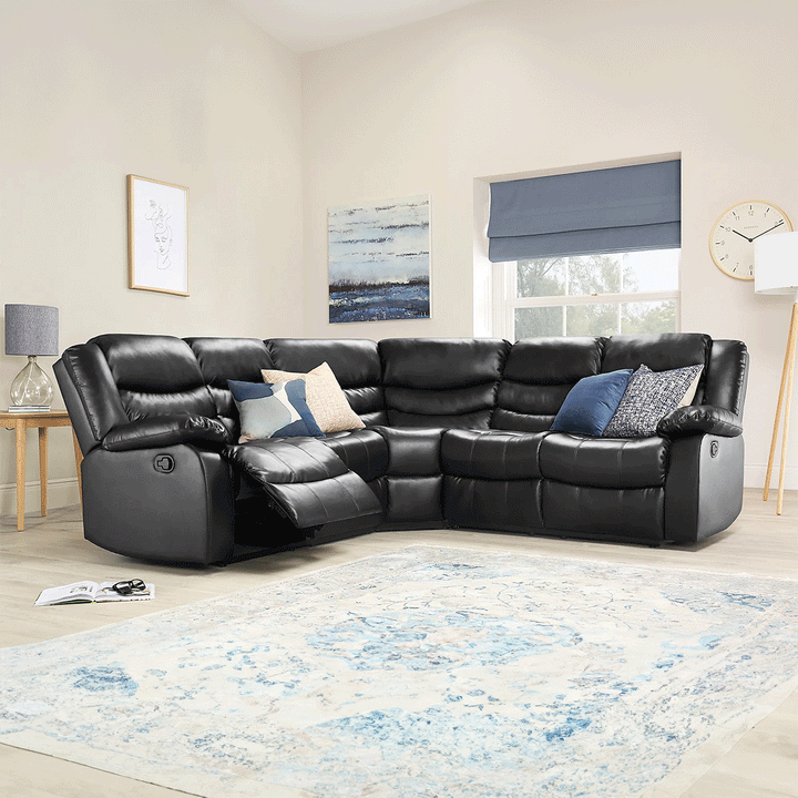 Sorrento Leather Recliner Corner Sofa (Black/Grey/Brown) - Envogue Furniture