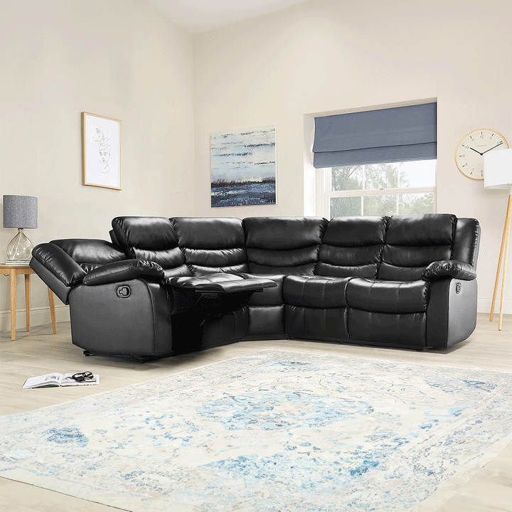 Brit Signature Roma Leather Recliner Corner Sofa (Black/Grey/Brown)