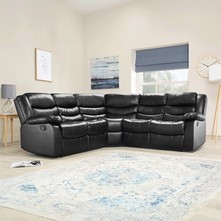 Brit Signature Roma Leather Recliner Corner Sofa (Black/Grey/Brown)