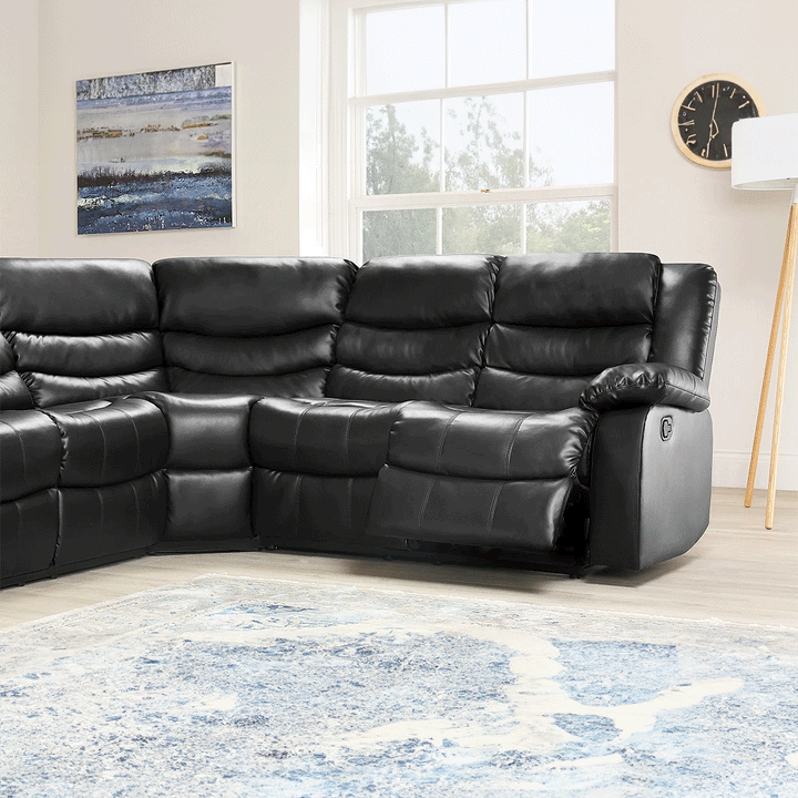 Brit Signature Roma Leather Recliner Corner Sofa (Black/Grey/Brown)