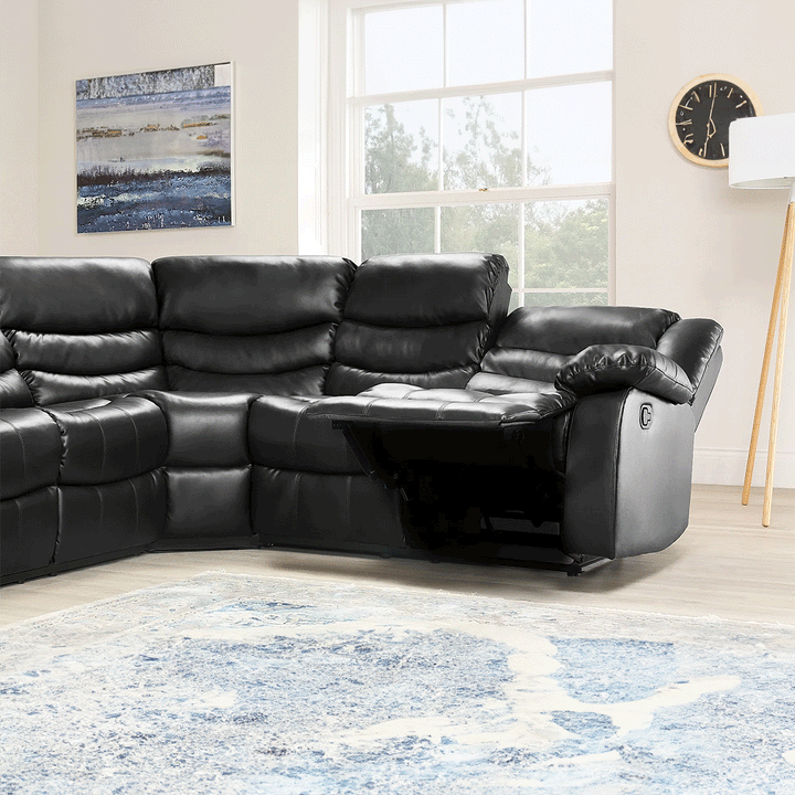 Brit Signature Roma Leather Recliner Corner Sofa (Black/Grey/Brown)