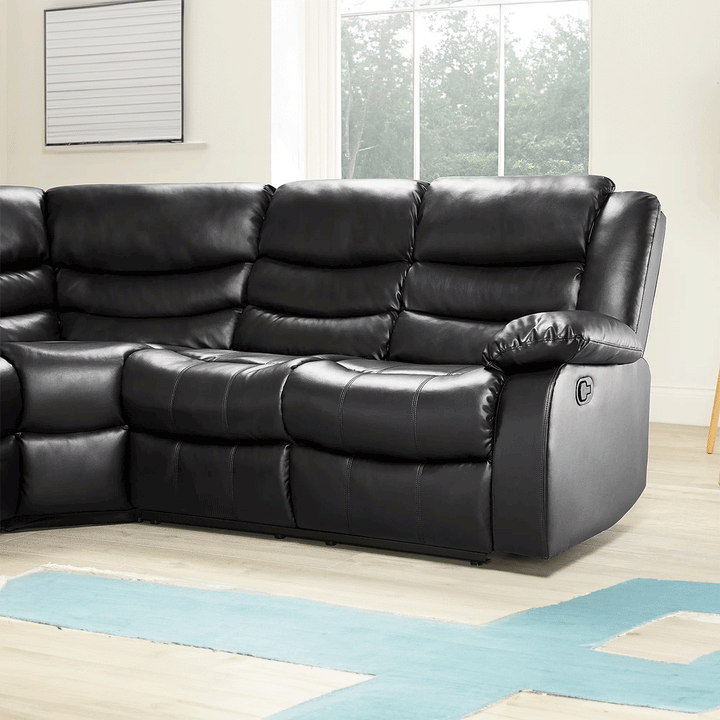 Brit Signature Roma Leather Recliner Corner Sofa (Black/Grey/Brown)