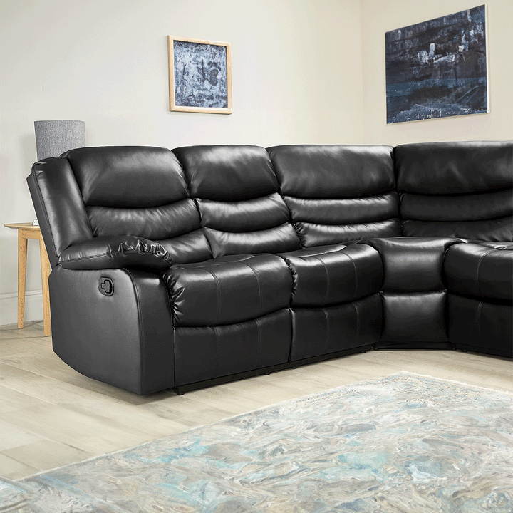 Brit Signature Roma Leather Recliner Corner Sofa (Black/Grey/Brown)